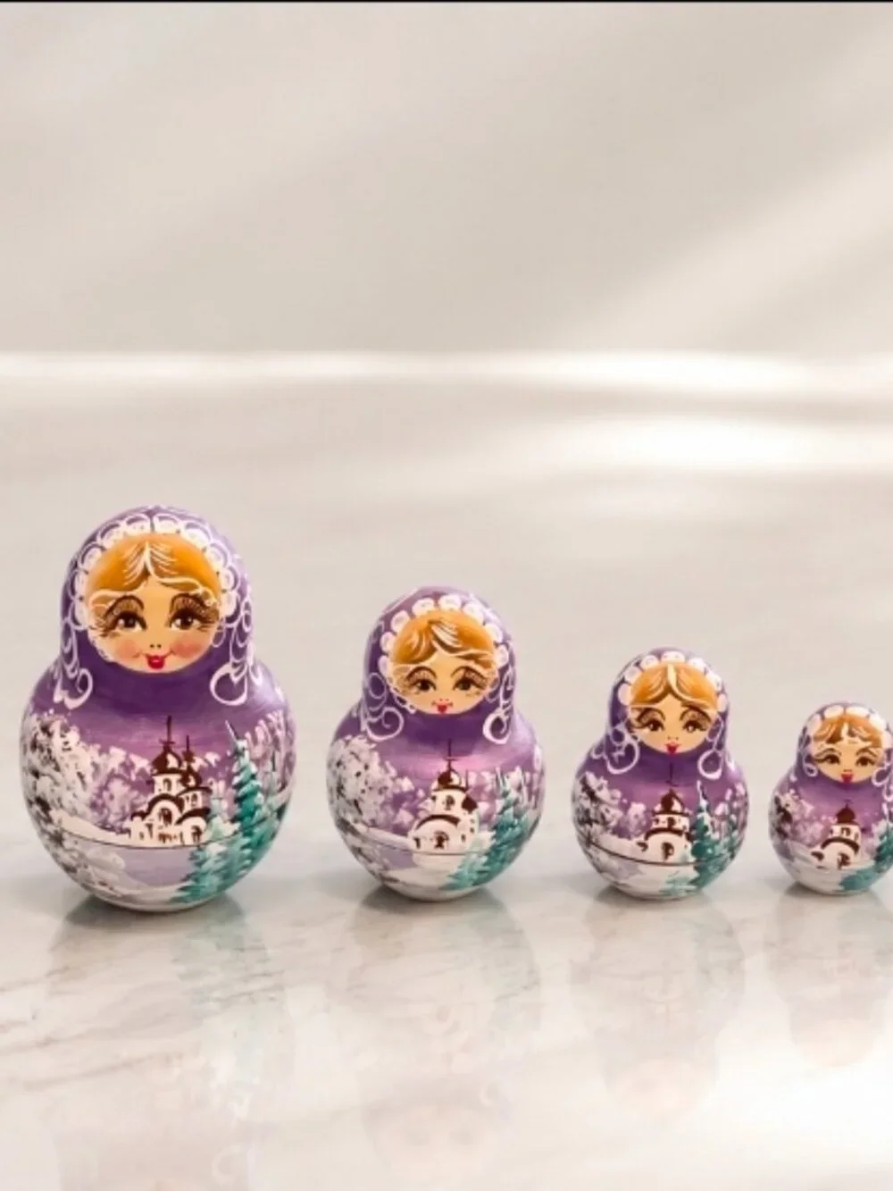 Vintage Russian Babushka Nesting Dolls Purple Wood Traditional 9 Piece Set